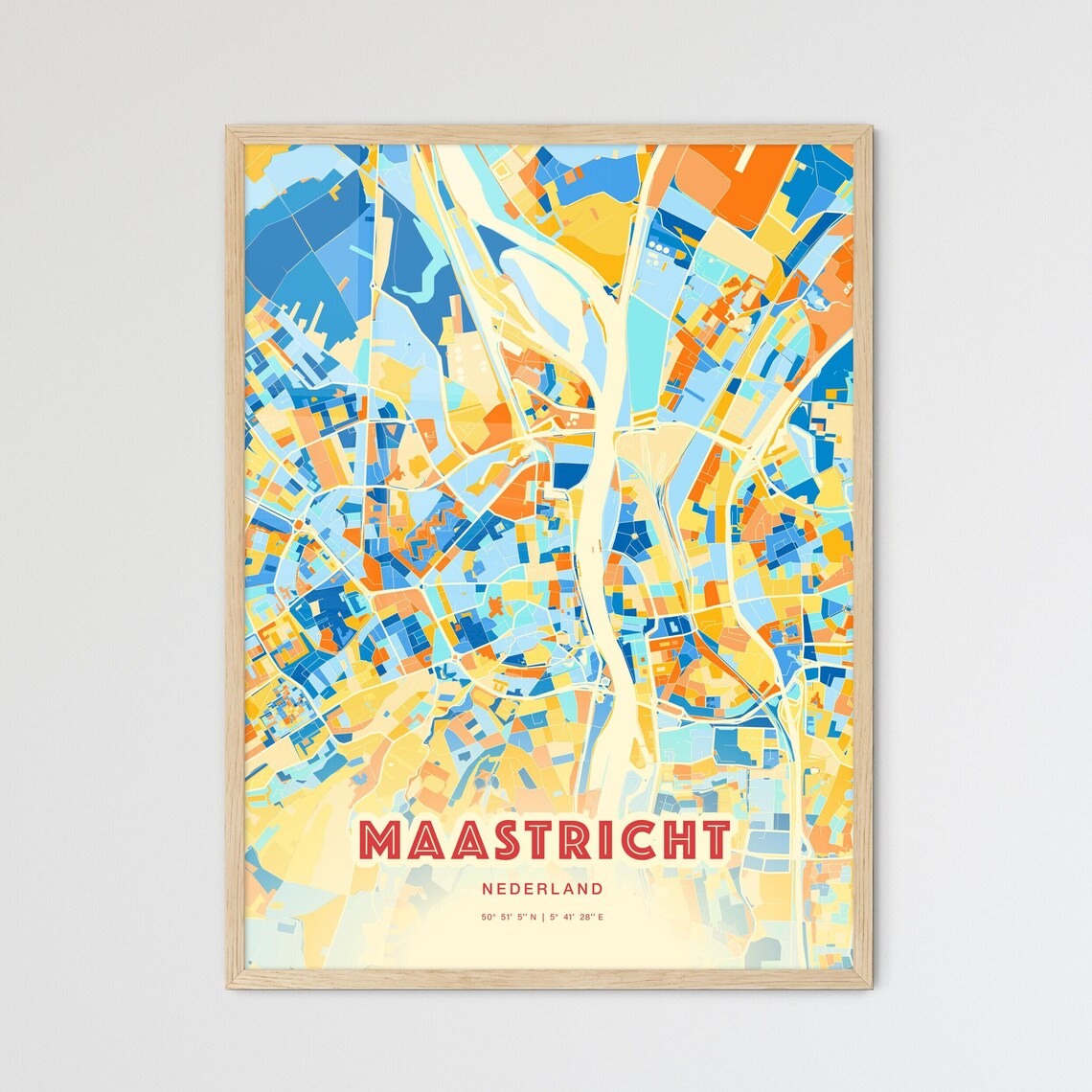 Maastricht Netherlands Modern Colorful City Map Blue Orange Poster
