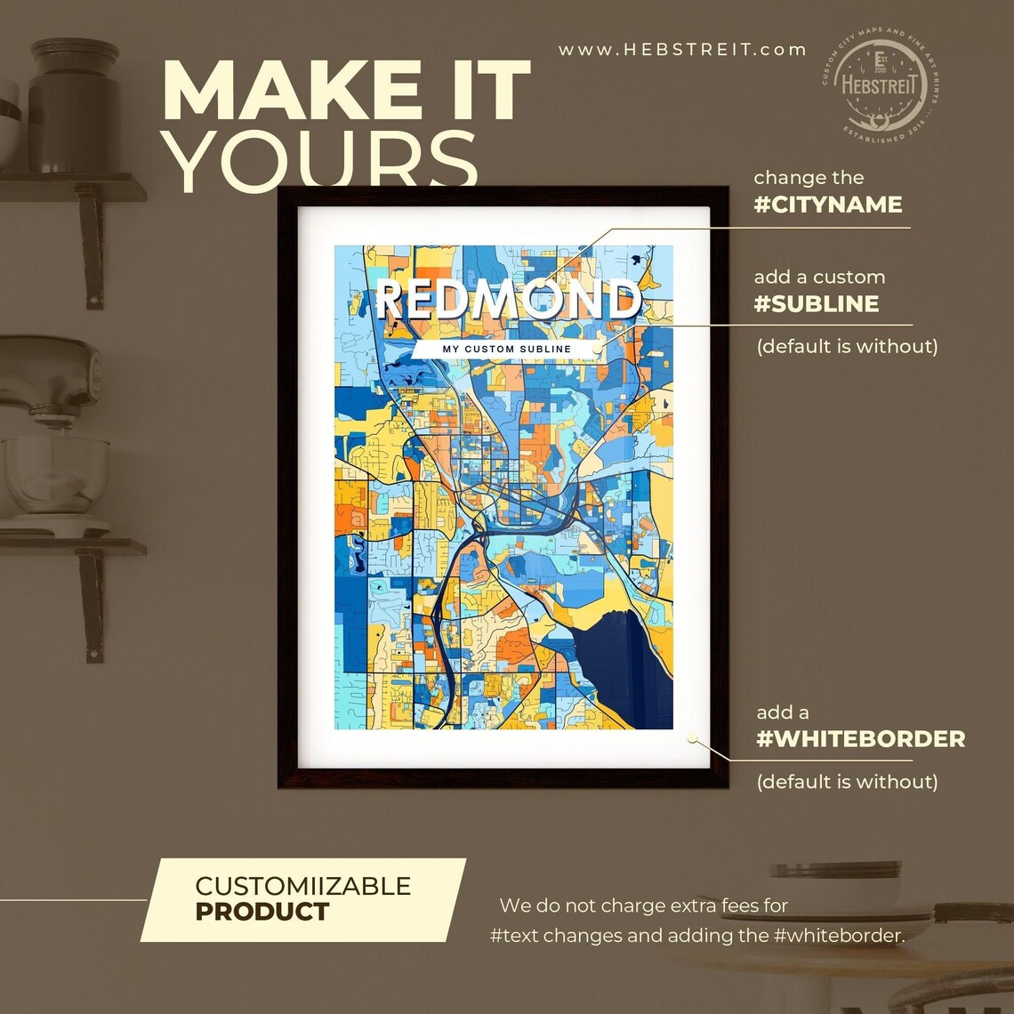Redmond Washington Vibrant Colorful Geometric Street Grid City Map Art Poster - Image 2