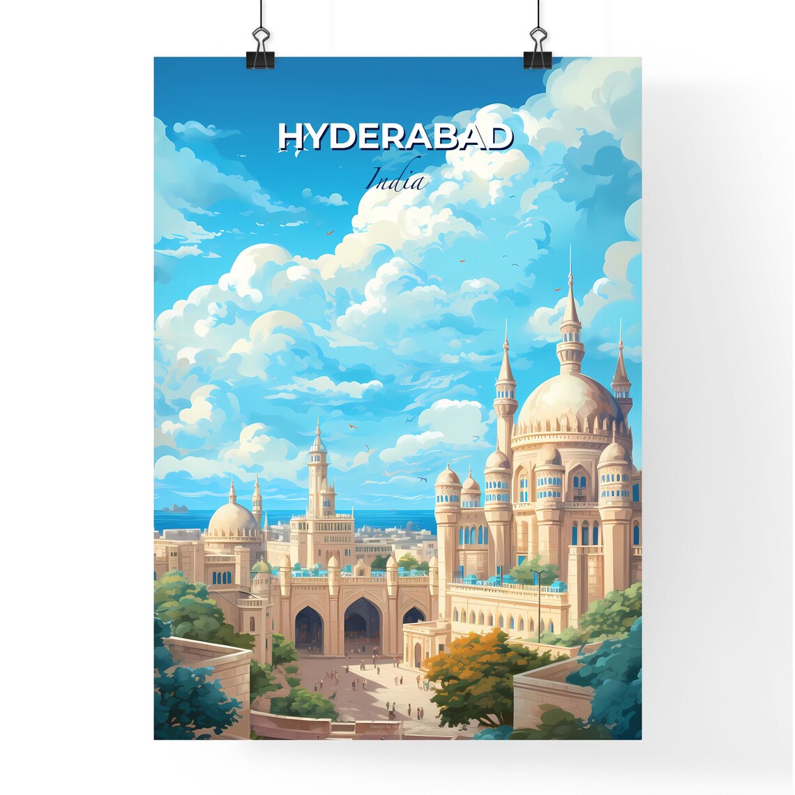 Hyderabad India Grand Domed Palace Courtyard Vintage Travel Poster - Image 4