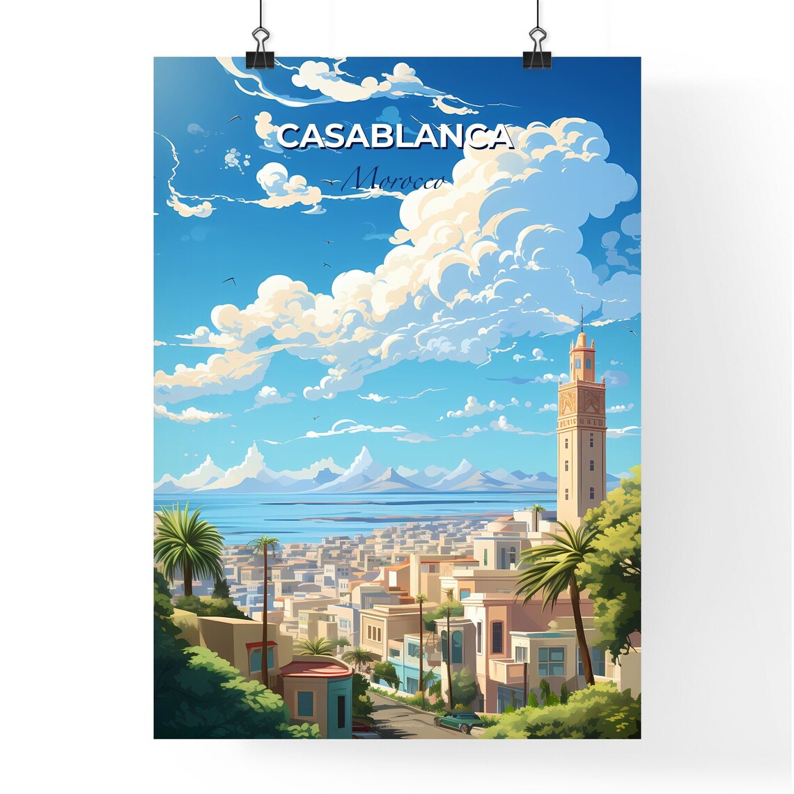 Casablanca Morocco Illustrated Coastal City Skyline Travel Poster - Image 4