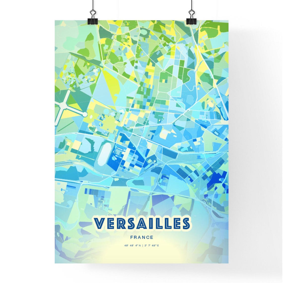 Versailles France Custom Blue Green City Map Art Poster Gift - Image 2