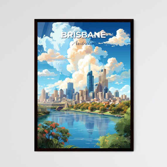 Brisbane Australia River Skyline under Towering Clouds Poster