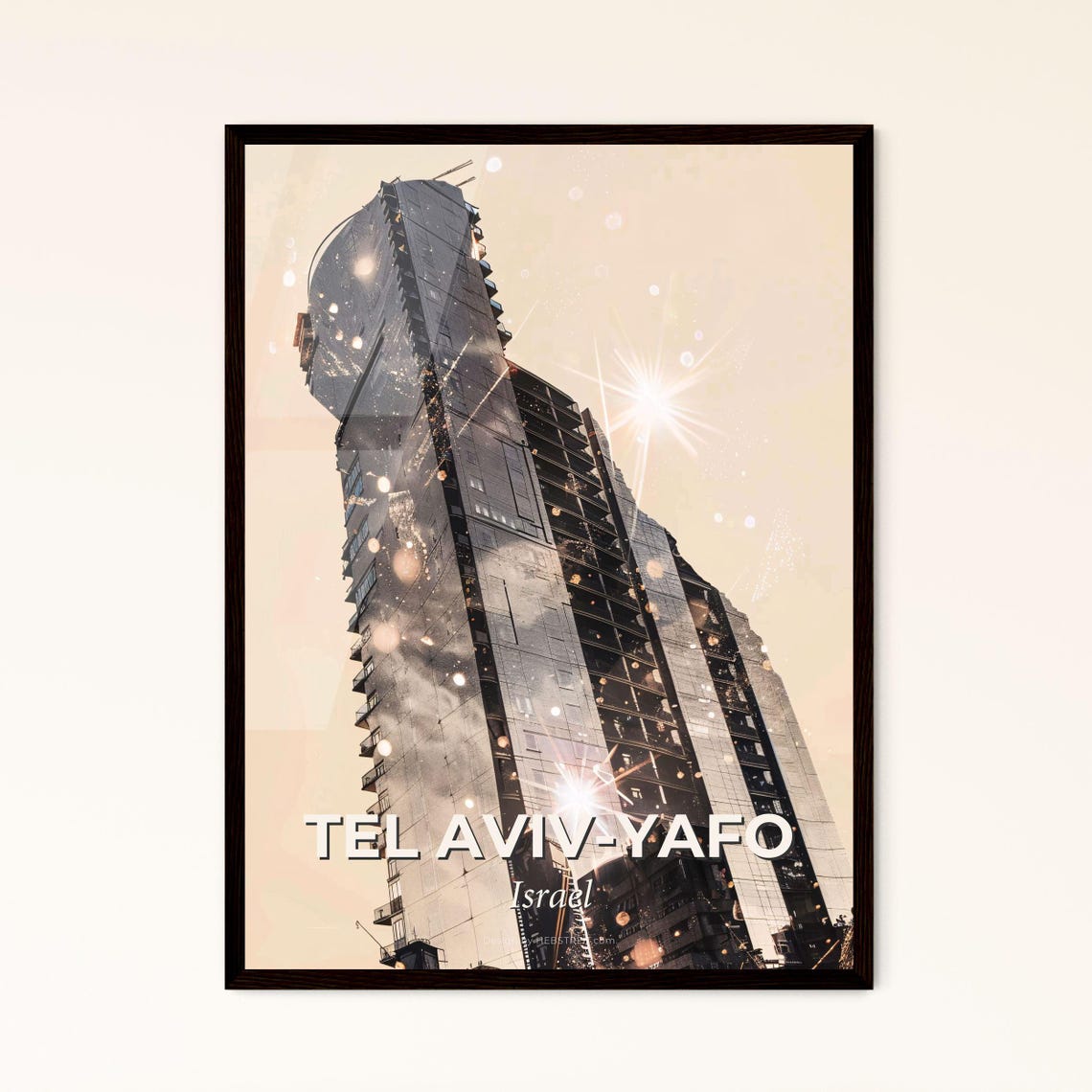 Tel Aviv-Yafo Israel Modern Curved Skyscraper Sunset Art Poster
