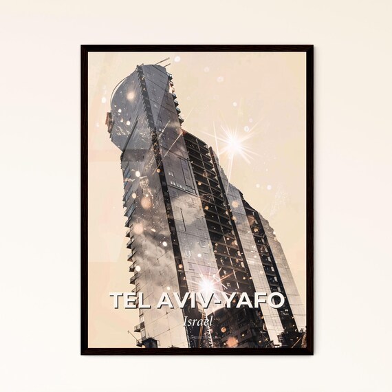 Tel Aviv-Yafo Israel Modern Curved Skyscraper Sunset Art Poster