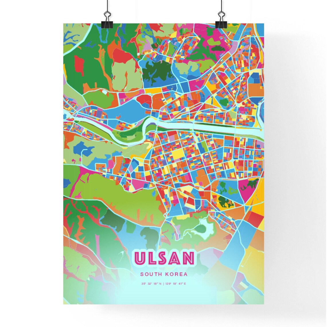 Ulsan South Korea Rainbow City Map Poster Vibrant Colorful Street Grid Art - Image 3