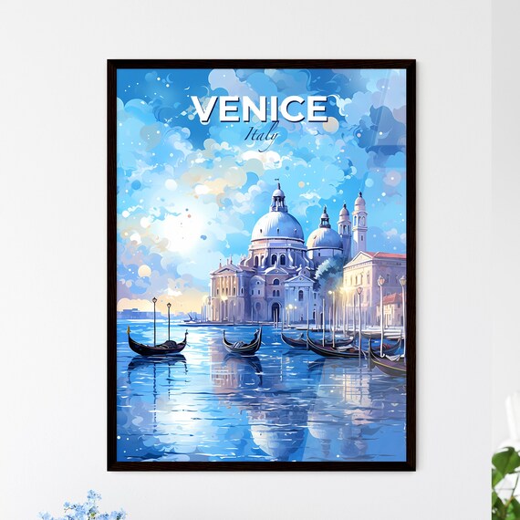 Venice Italy Grand Canal Gondolas Domed Basilica Blue Travel Poster