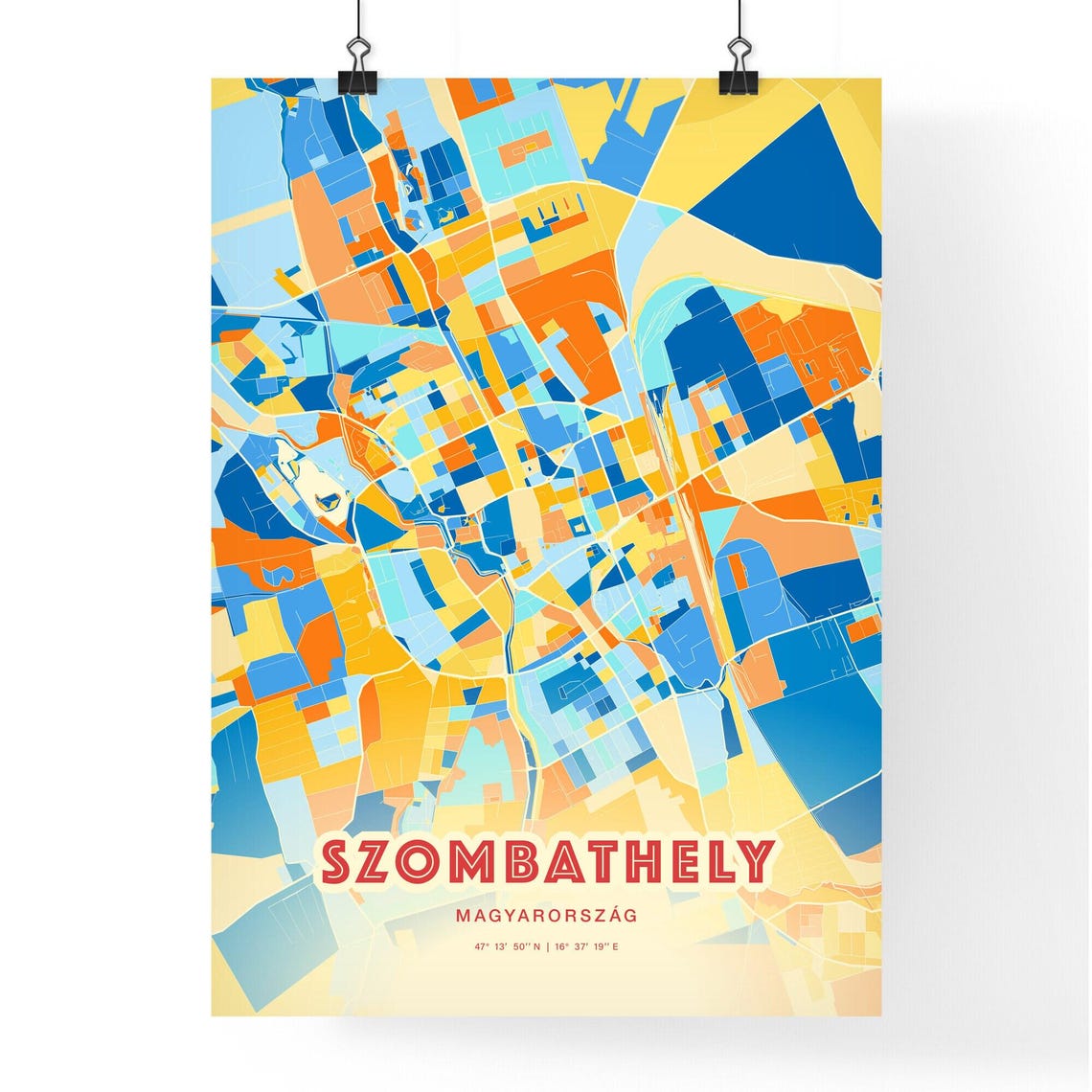 Szombathely Hungary Modern Geometric Blue Orange City Map Art Poster - Image 3