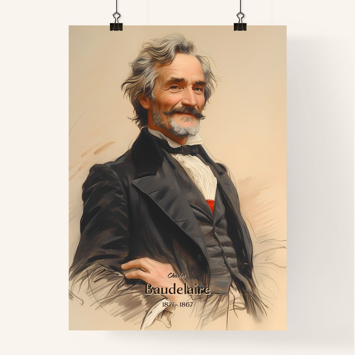 Charles Baudelaire 1821 to 1867 Poet Portrait Vintage Art Poster - Image 4