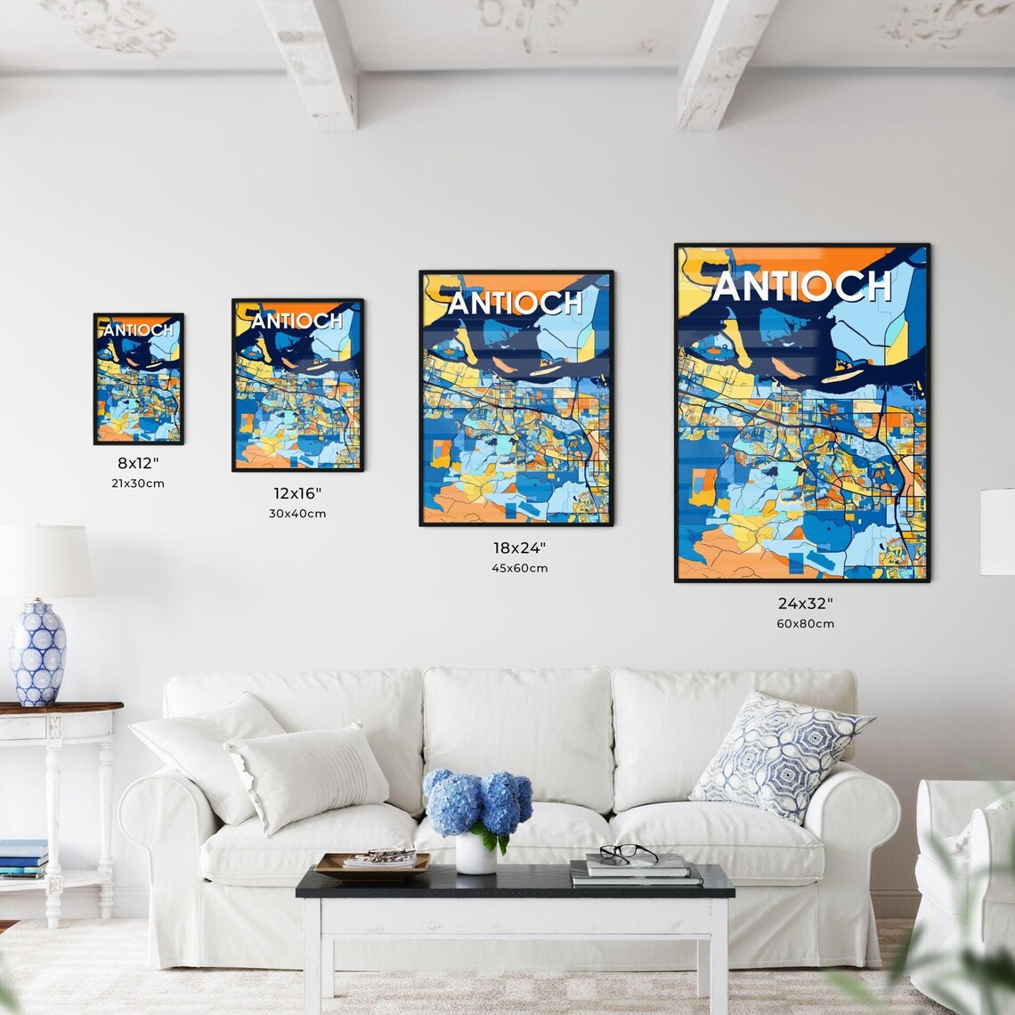 Antioch California Vibrant Colorful Illustrated Street Map Art Poster - Image 3