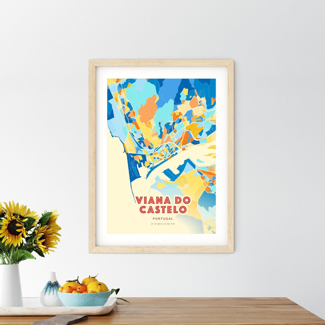 Vibrant Viana Do Castelo Portugal Blue Orange City Map Art Poster - Image 2