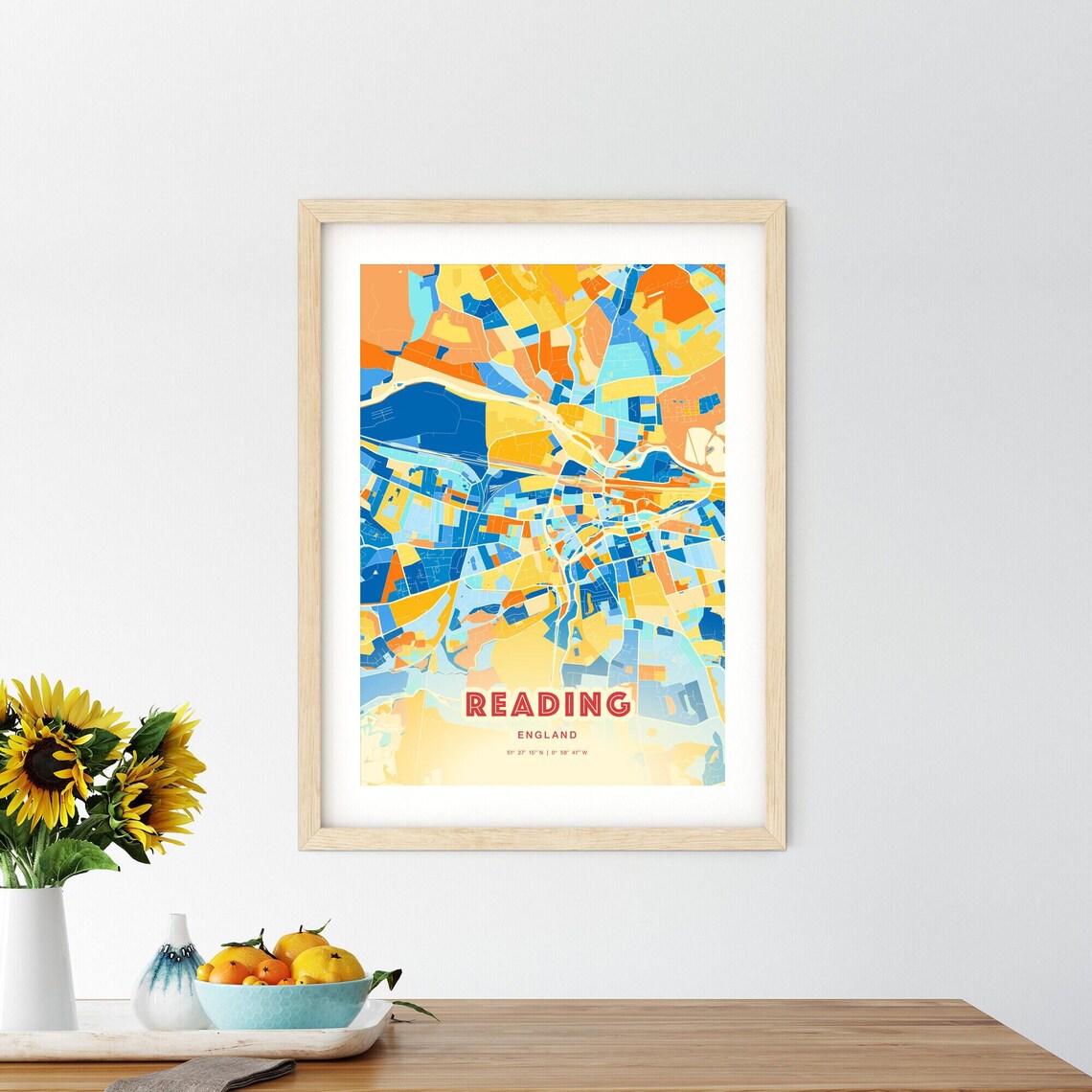 Reading England City Map Poster Abstract Blue Orange Street Art Wall Decor - Image 2