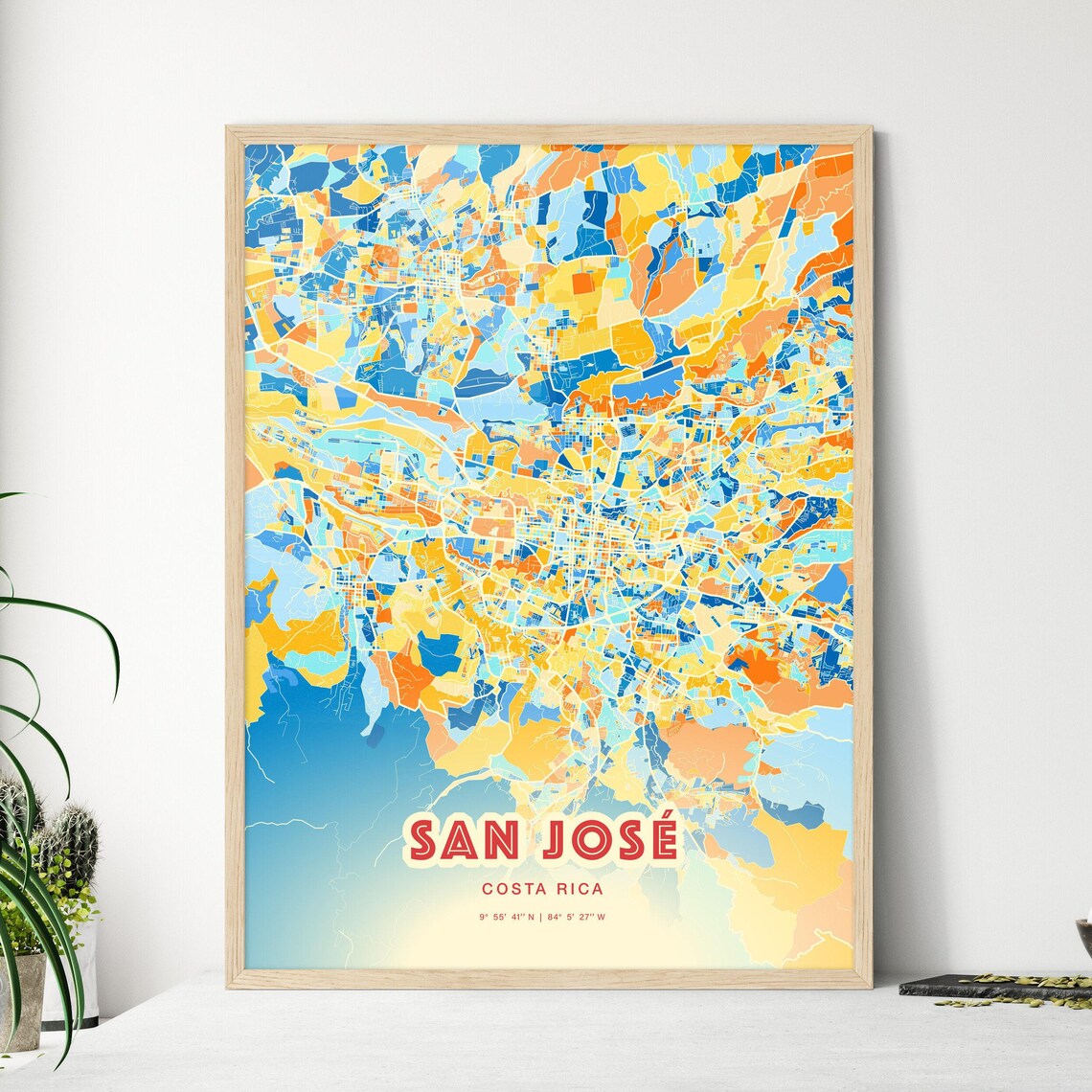 San Jose Costa Rica City Map Blue Orange Street Map Poster Gift