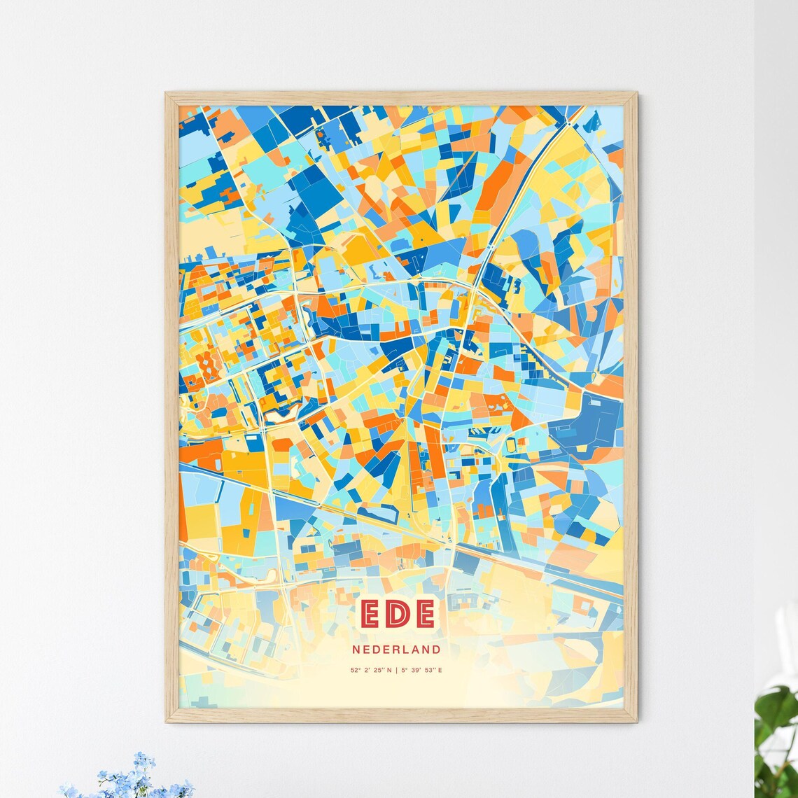 Ede Netherlands Blue Orange Colorful City Map Art Poster With Coordinates