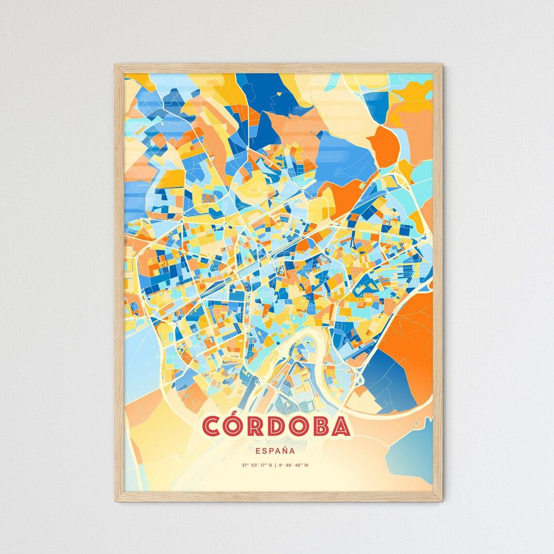 Cordoba Spain Vibrant Colorful Blue Orange City Map Art Poster