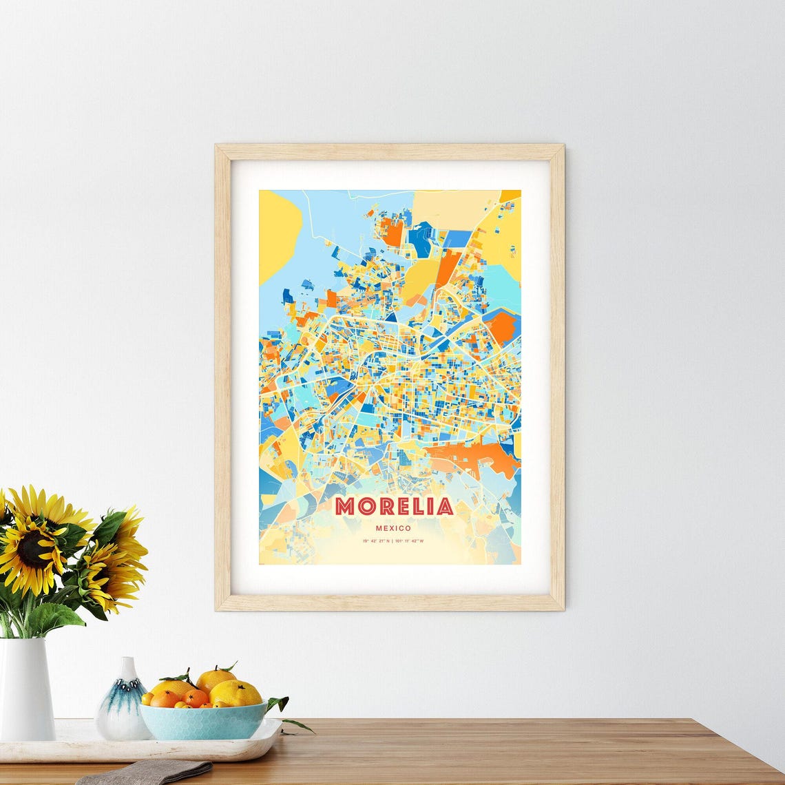 Abstract Morelia Mexico Modern Colorful City Street Map Art Poster - Image 2