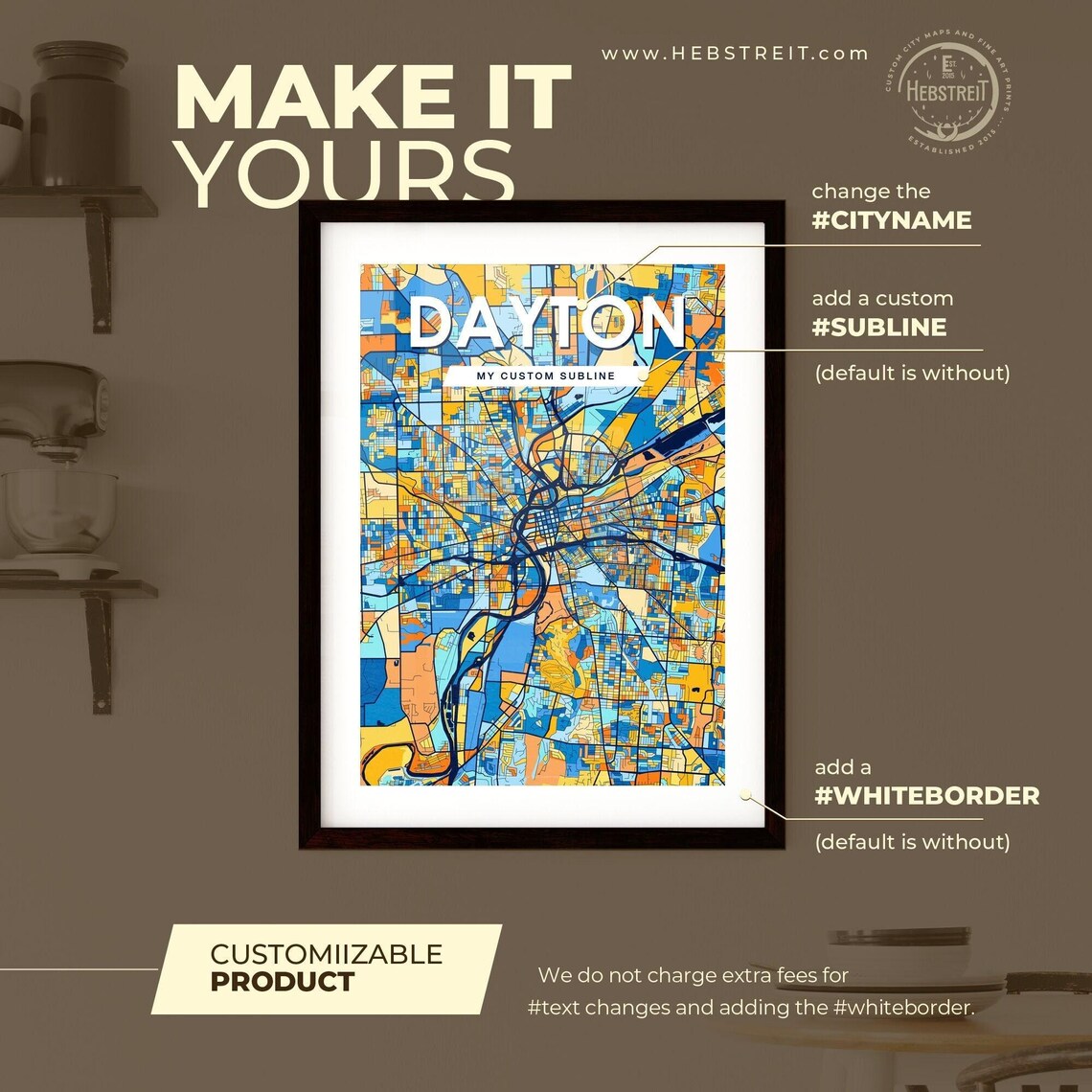 Dayton Ohio Vibrant Colorful Illustrated Street Map Art Poster - Image 2