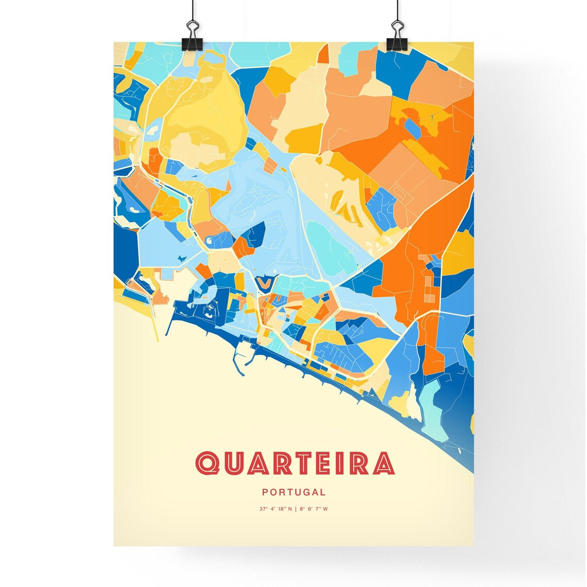 Quarteira Portugal Colorful City Map Coordinates Wall Poster - Image 3