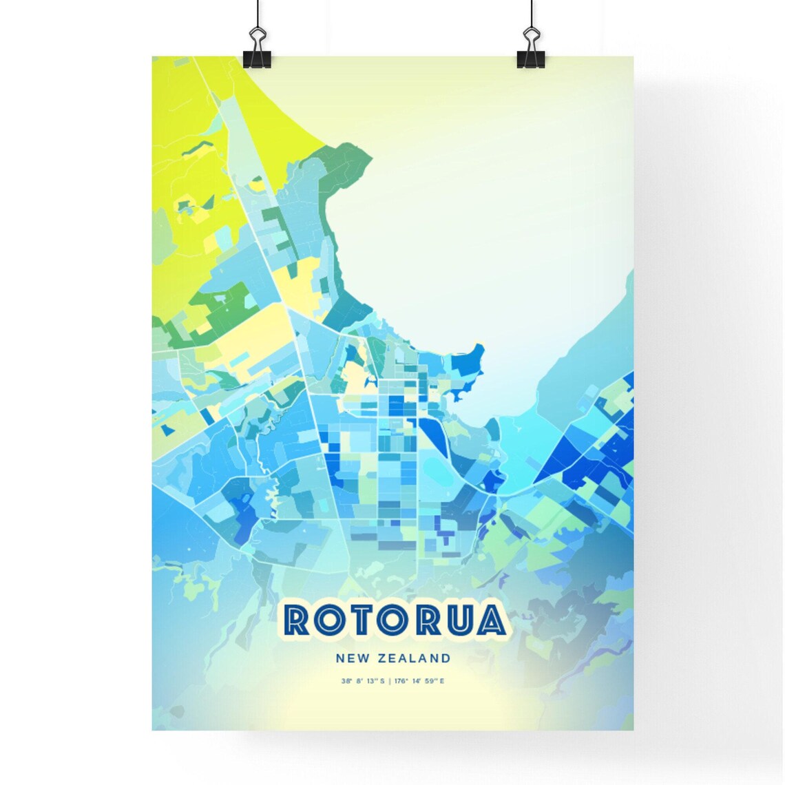 Rotorua New Zealand Bluish Watercolor City Map Art Poster Wall Decor - Image 3