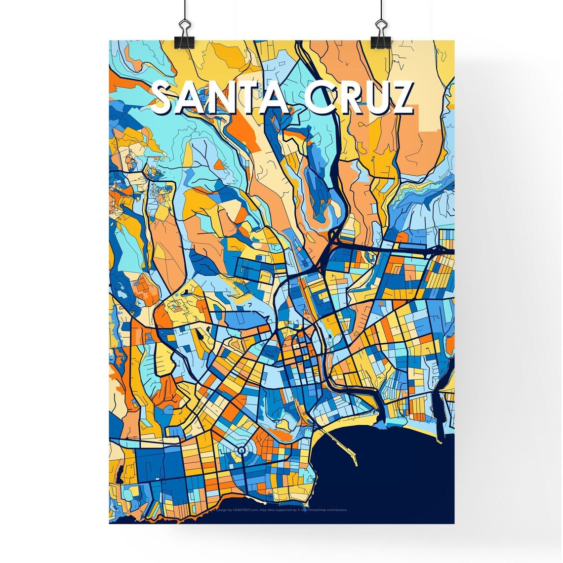 Santa Cruz California Colorful Modern City Street Map Travel Decor Poster - Image 4