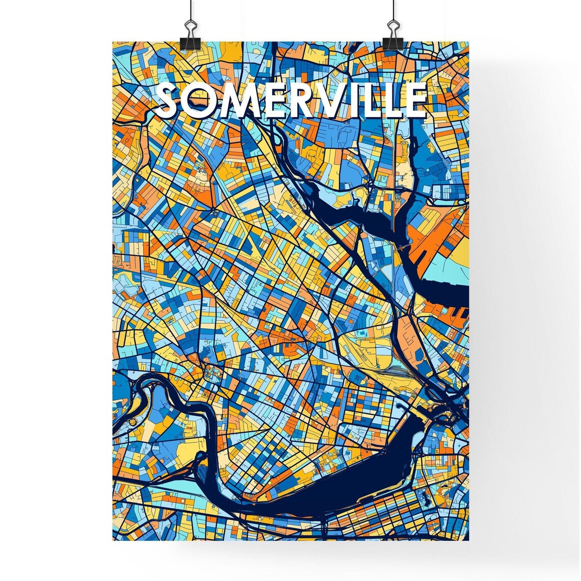 Somerville Massachusetts Vibrant Colorful City Map Art Poster for Home Decor - Image 4