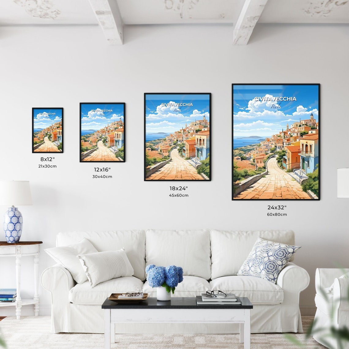 Civitavecchia Italy Hilltop Town Cobblestone Road Travel Poster - Image 3