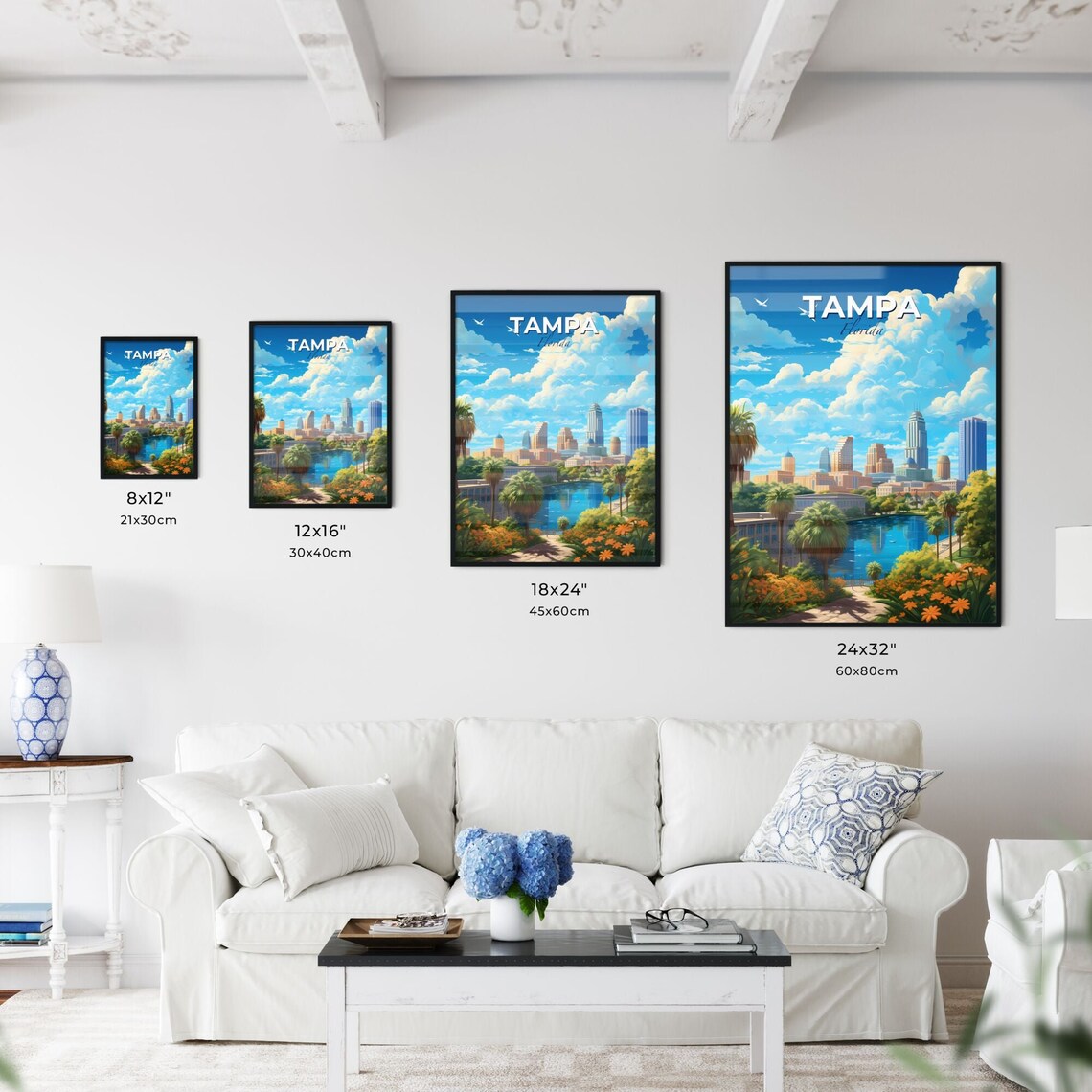 Tampa Florida Downtown Skyline Palm Trees Gardens Travel Art Poster - Image 3