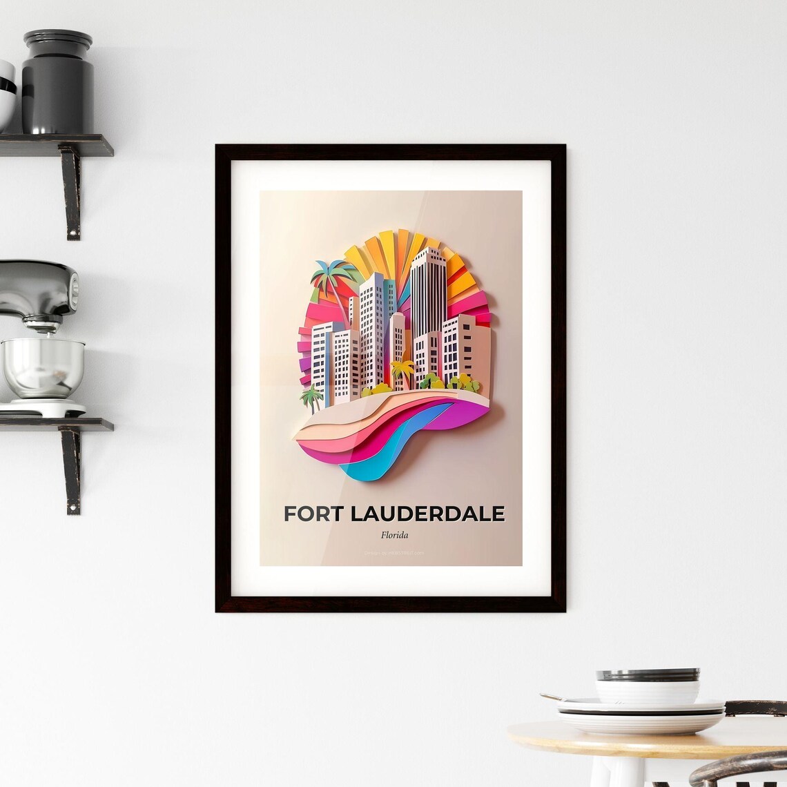Fort Lauderdale Florida Colorful Paper Cut Palms Skyline Poster - Image 2