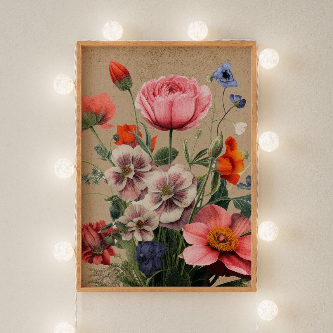 Vintage Botanical Roses Poppies Wildflower Garden Floral Poster