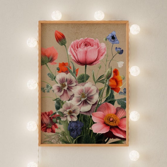 Vintage Style Floral Print Bold Floral Wall Art