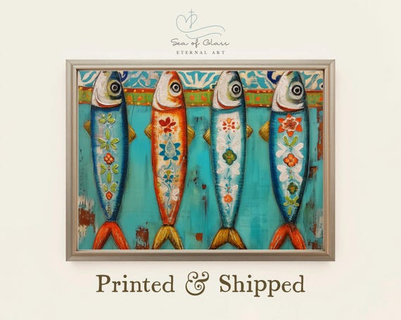 Sardines Folk Art Print, Vintage Nautical Decor