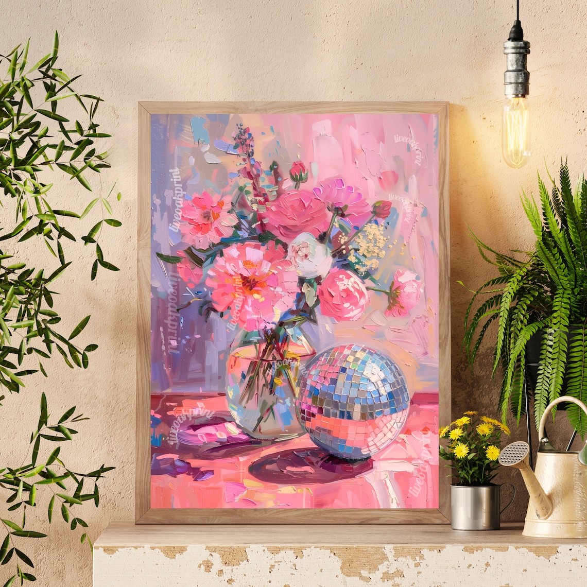 Disco Ball And Flowers Boho Kitchen Art Print