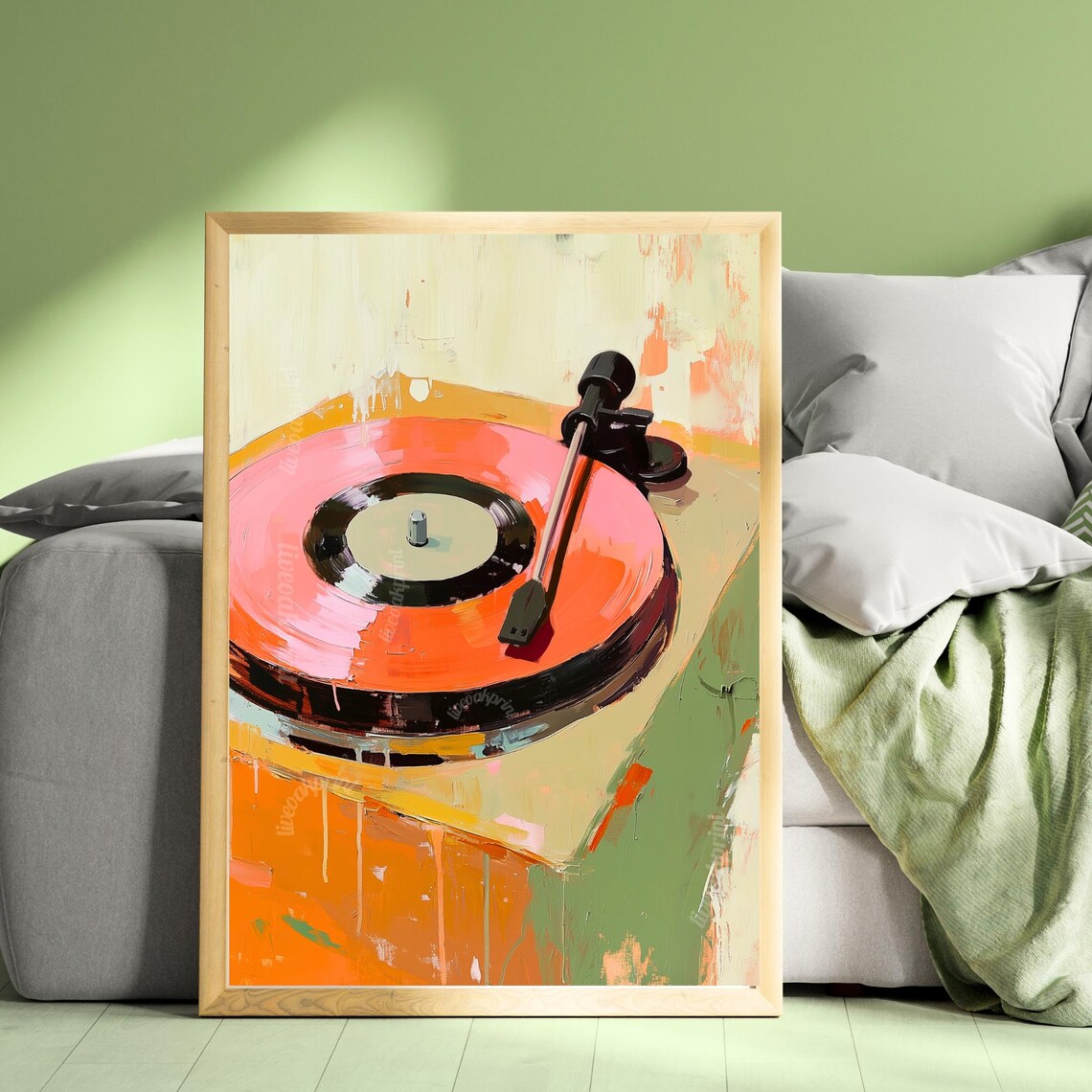 Retro Record Playing Painting, Vintage Music Decor - Image 3