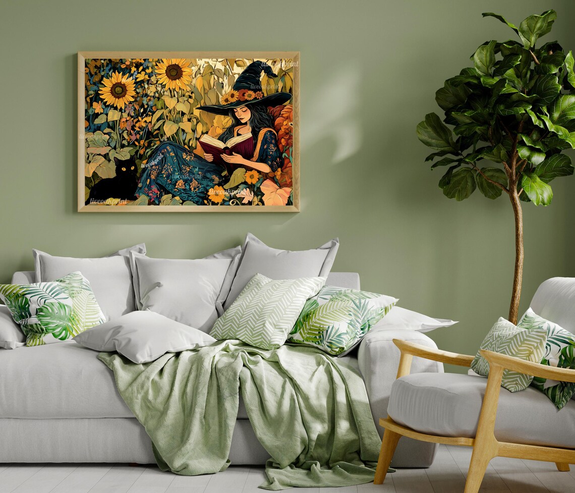 Witch Reading A Book In A Fall Garden, Art Print - Image 2