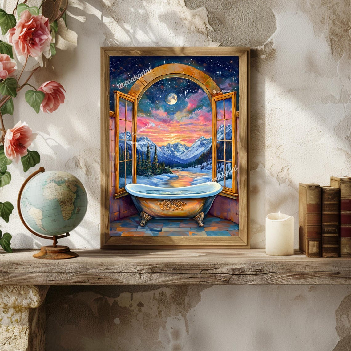 Fantasy Bathtub Print Celestial Bathroom Wall Art Moon And Stars Bathtub Decor Maximalist Fantasy Art Magical Sky And Moon Print - Image 3