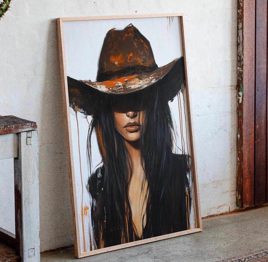 Cowgirl In Hat, Rustic Western Wall Art Print