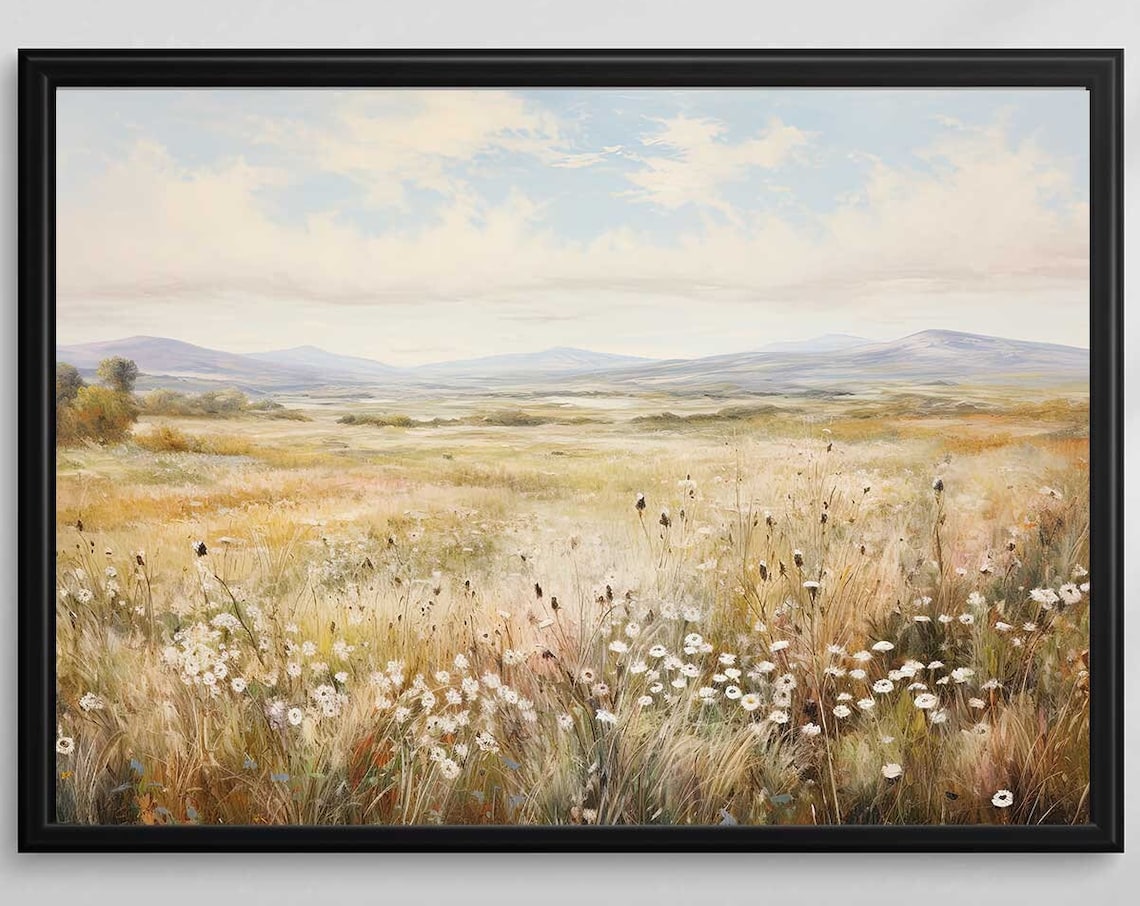 Wildflower Landscape Painting Vintage Landscape Art Print Antique Oil Painting Wall Art Art Print 101