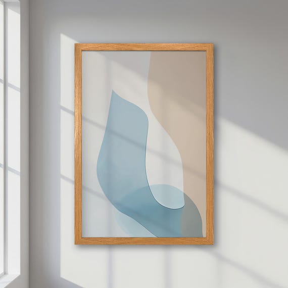Framed Abstract Poster Modern Minimalist Style Blue And Beige Art Neutral Colors Print Unique Aesthetics Living Room Decor Gift Idea