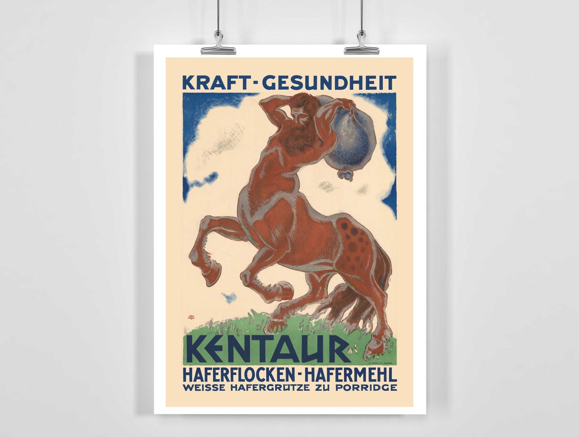 Kentaur Haferflocken Vintage German Ad Poster Centaur Oat Decor