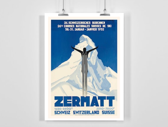 Zermatt Switzerland Vintage Ski Race Travel Poster