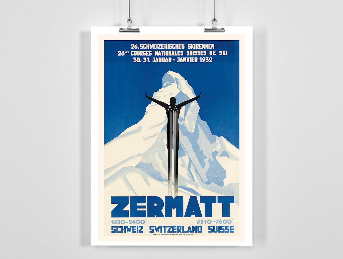 Zermatt Switzerland Vintage Ski Race Travel Poster