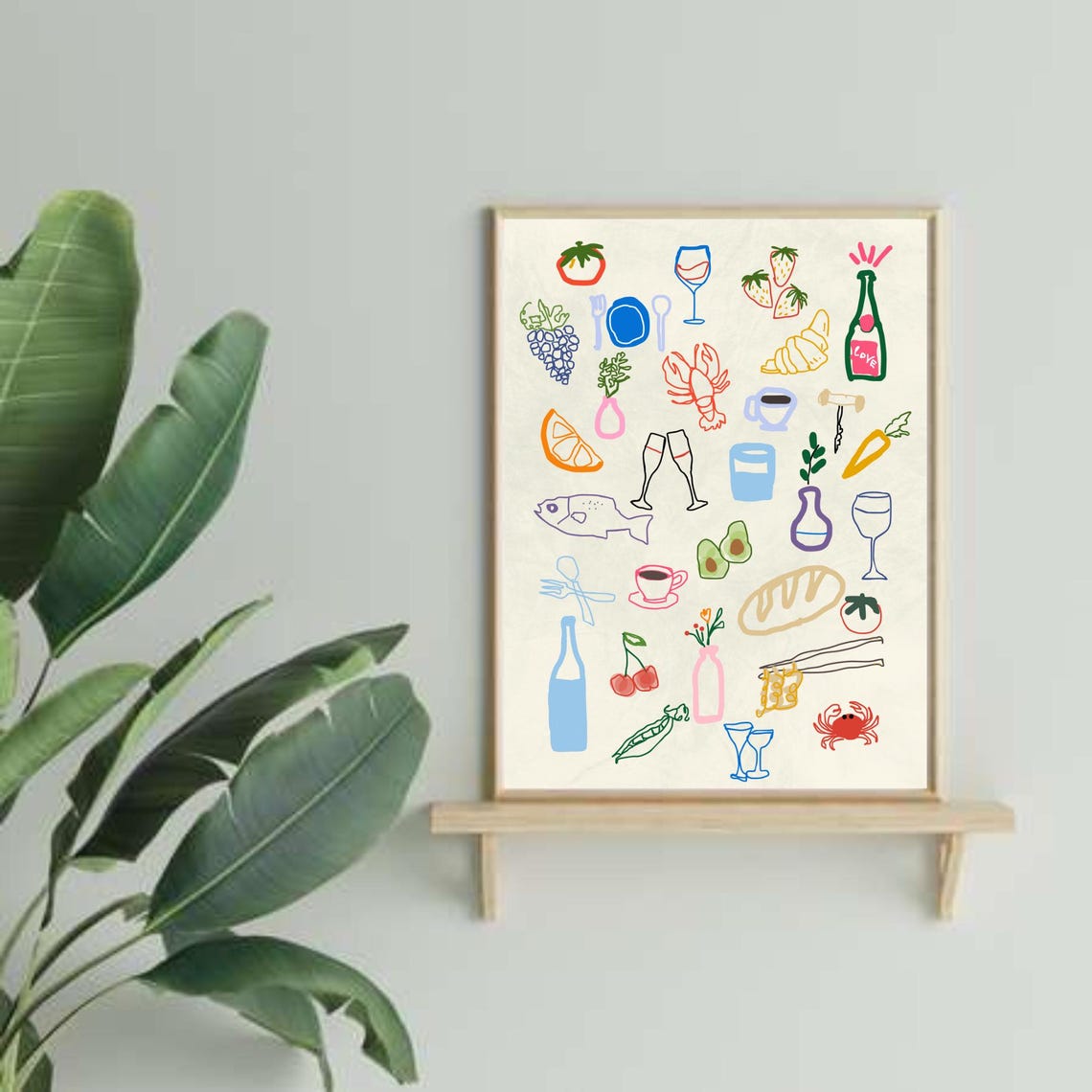 Retro Dinner Table Food Illustrations Maximalist Kitchen Poster - Image 3