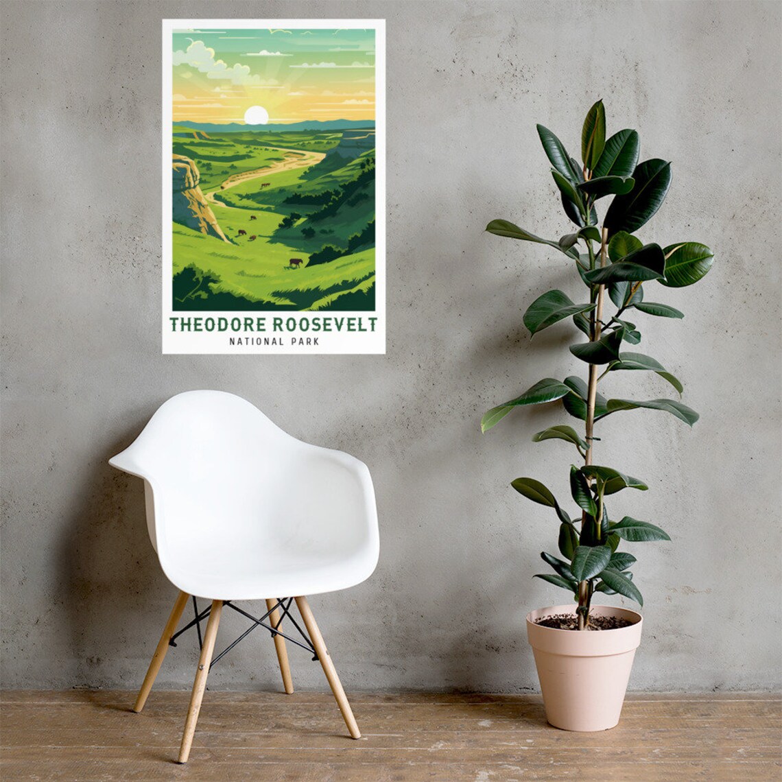Theodore Roosevelt National Park Bison Valley Sunset Travel Poster - Image 2