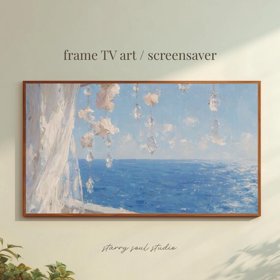 Crystal Chimes by the Ocean Window Dreamy Impressionist Poster