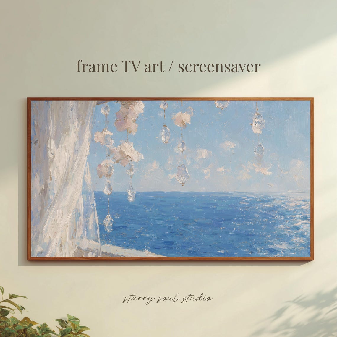 Crystal Chimes by the Ocean Window Dreamy Impressionist Poster