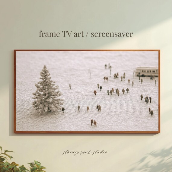 Snowy Christmas Miniature Town Diorama Print Cozy Winter Holiday Village Art