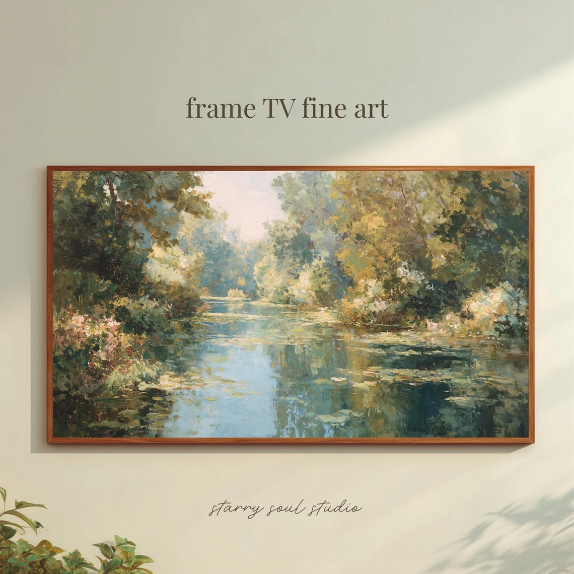 Serene Green Forest Pond Light Reflection Classic Painting Poster