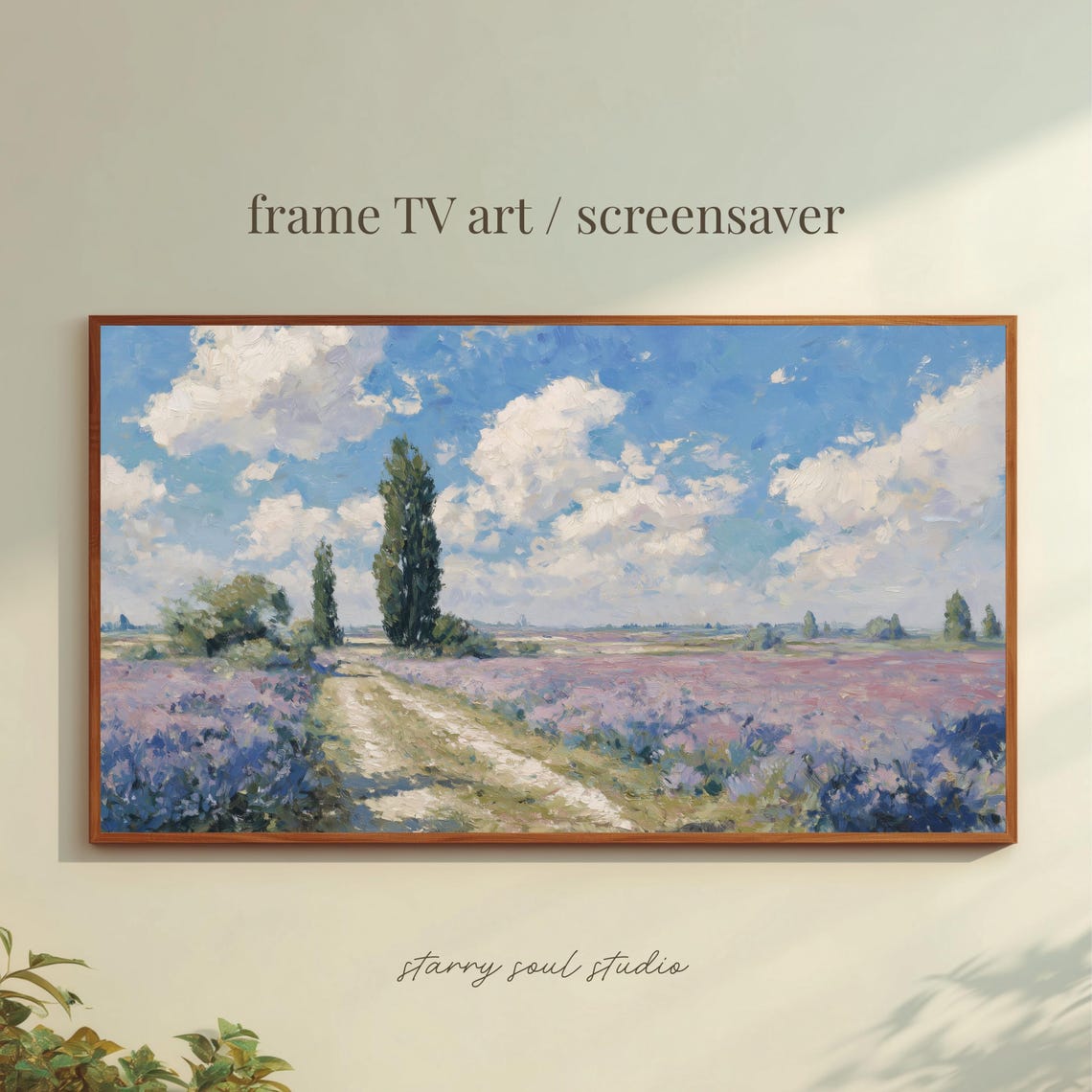 Bright Day Lavender Field with Tall Cypress Impressionist Poster