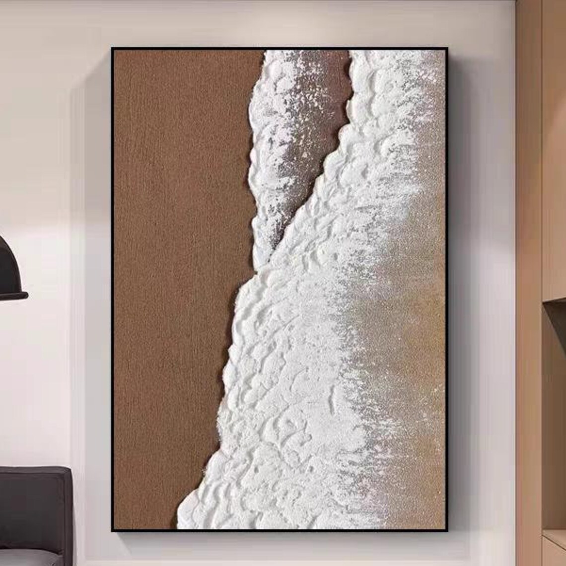 Aerial Textured Ocean Wave Foam Sweeping Over Brown Sand Poster