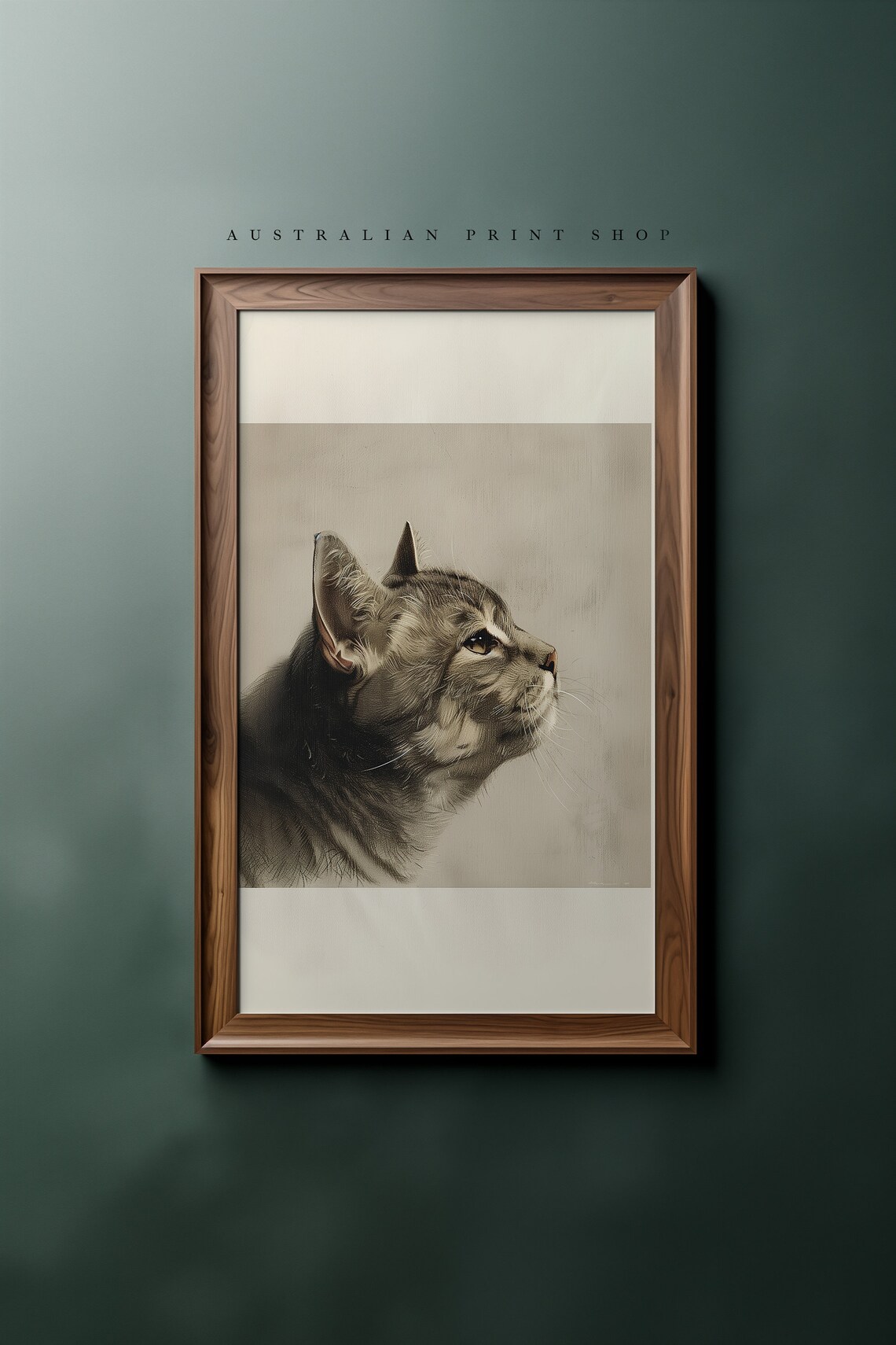 Tabby Cat Profile Study Vintage Charcoal Animal Drawing Wall Art - Image 5