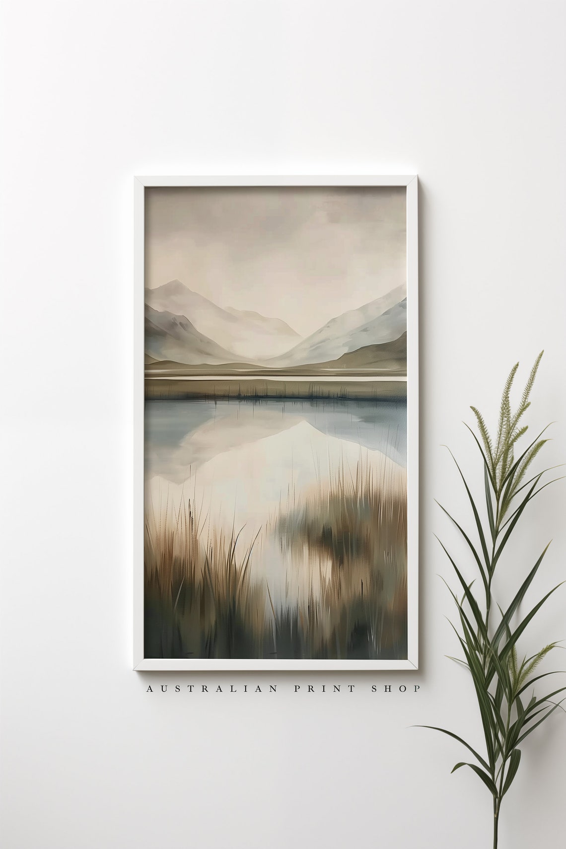 Mountain Lake Landscape Painting Lake Front Print Cottage Wall Decor Neutral Calming Painting - Image 7